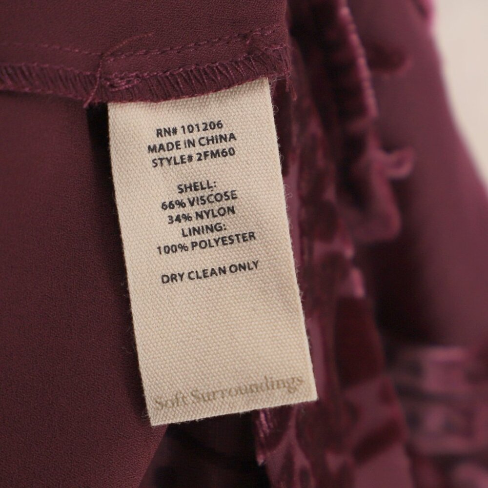 NWT SOFT SURROUNDINGS Floreat Velvet Shirt Purple Wine Size L - Picture 10 of 10